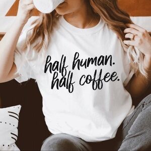 Half Human Half Coffee Crew Neck Short Sleeve Tee Shirt